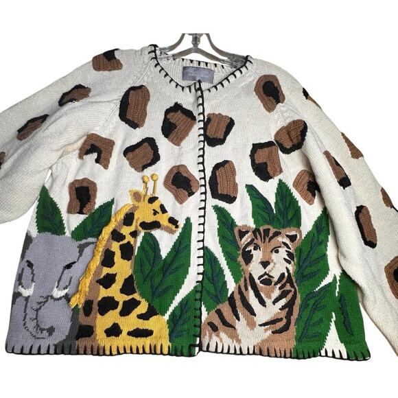 Vtg 90’s Marisa Christina Safari Animals Sweater Women XL Giraffe Zoo Elephant - Picture 9 of 16